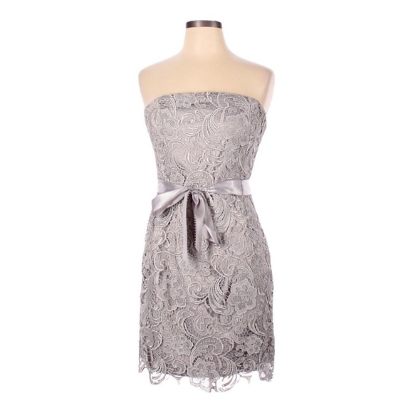 Adrianna Papell Evening Lace Gray Strapless Mini Dress Size 10 - Picture 1 of 10